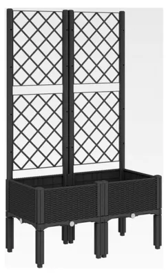 Produktbild von Pflanzkübel mit Rankgitter, erhöhte Rattan-Optik, Gartenspalier für Garten und Terrasse, Pflanzkasten, Schwarz