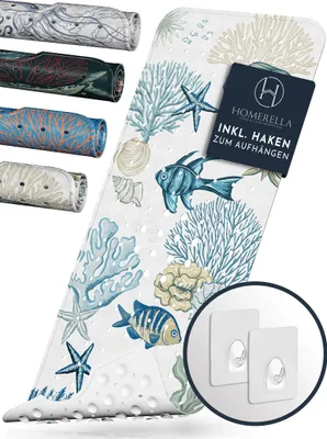 Image de Tapis de baignoire antidérapant Homerella® 100 x 40 cm - 100 % sans BPA, avec 2 crochets de suspension  - Tapis de baignoire antidérapant, doux pour la peau - Tapis de bain lavable