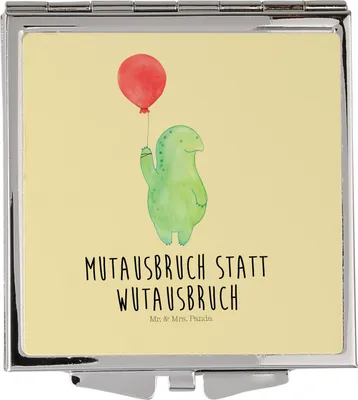 Produktbild von Mr. & Mrs. Panda Schminkspiegel Schildkröte Luftballon - Gelb Pastell - Geschenk, Kosmetikspiegel, Kleiner Spiegel, klappbar, Frauen, Mut, Motivationsspruch, mutig