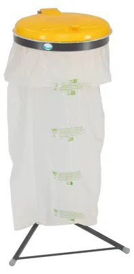 Produktbild von Robuster Abfallsammler für Wertstoffsortierung 1-Fach | Stationär | 120 Liter, HxBxT 92x50x53cm | Stahl | Grau-Gelb