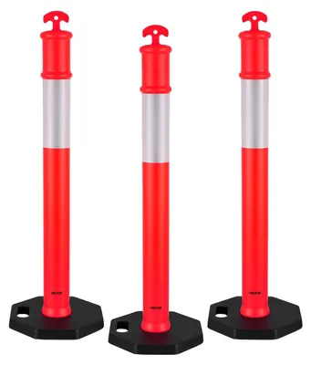 Obrázok produktu pre VEVOR dopravný vymedzovač (114 cm) so zaťaženou základňou a reflexnými pásmi, robustný vymedzovač pre staveniská, parkoviská, zábrany na kontrolu davu, červený