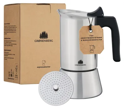 Produktbild von Espressomaschine für Induktion mit Reduktionsplatte, Edelstahl, für 4 oder 6 Tassen