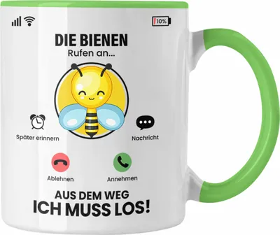 Produktbild von Trendation - Die Bienen Rufen An Tasse Geschenk für Bienen Züchter Besitzer Geschenkidee Lustig Spruch Imker (Grün)