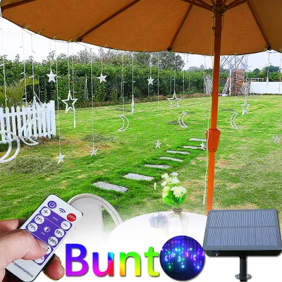Produktbild von 3M Außen Solar LED Lichterkette Sterne Monde Lichtervorhang Sternenvorhang Wasserdicht Outdoor Innen Deko, Bunt