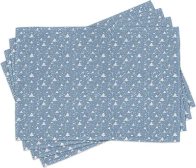 Immagine prodotto di Tovagliette invernali ABAKUHAUS, silhouette natalizie di abeti rossi, bacche, uccellini e sorbo, 30 x 45 cm, blu, grigio, bianco, grigio