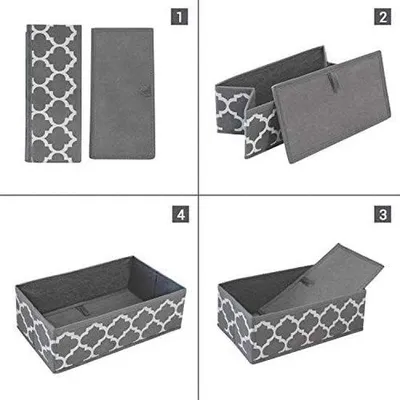 Image de Ensemble d'organisateurs de tiroirs Unyqoos® – 12 boîtes de rangement pliables pour chaussettes et sous-vêtements, couleur gris, en feutre et carton écologique, comprenant 4 grandes (28×28×10 cm), 4 moyennes (28×14×10 cm) et 4 petites (14×14×10 cm)