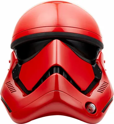 A red and black stormtrooper helmet.