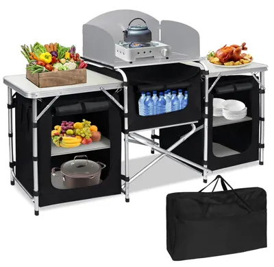 Immagine prodotto di Cucina da campeggio pieghevole alluminio - 174 x 46 x 110 cm - Con borsa da trasporto