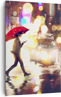 Produktbild von Bild auf Leinwand - Leinwandbild - Einteilig - Stadt Straße Nacht - 80x120cm - Wand Bild - Wanddeko - Wandbilder - Leinwanddruck - Wanddekoration - Leinwand bilder - Wandbild - PA80x120-4016
