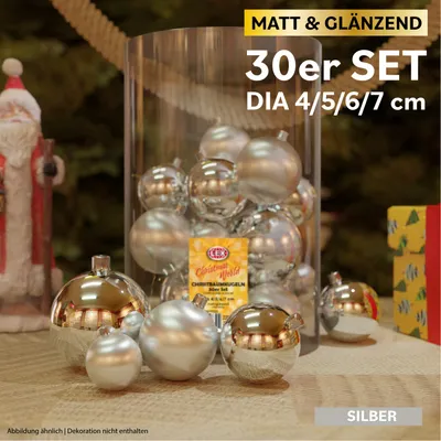 Image de 30 pcs. boules de Noël argentées Ø 4/5/6/7cm