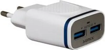 Produktbild von Sunix 2.1A Schnell Ladegerät Netzteil Dual Port 2x USB Reiseladegerät + 1.2M Micro-USB Ladekabel Datenkabel Kabel weiß