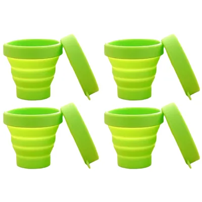 Produktbild von 4er-Pack Silikon Faltbarer Reise-Wasserbecher, tragbarer Campingbecher mit Deckel, lebensmittelechtes Becher-Set für Outdoor-Trinken,Grün