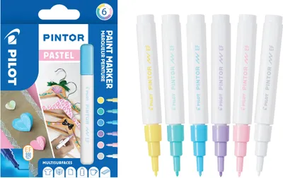 Produktbild von PILOT PINTOR Kreativmarker 6er Set – 0.4mm extra feine Spitze, Pastell Farben