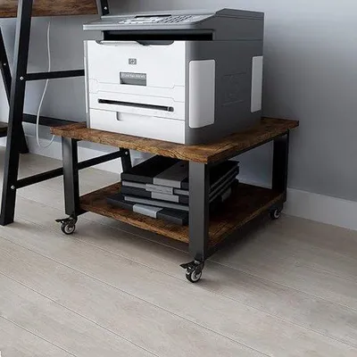 Immagine prodotto di Carrello a 2 ripiani per stampante 50x50x30 cm, carrello su ruote per carichi pesanti con ripiano porta-carta per l'ufficio domestico