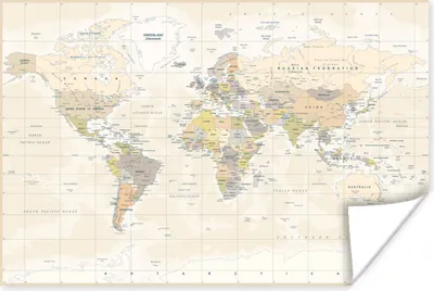 Produktbild von MuchoWow® Poster Welt - Karte - Retro 60x40 cm - Schlafzimmerdekoration