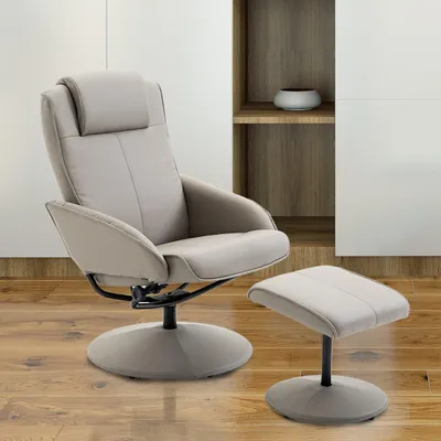 Immagine prodotto di Poltrona TV - Poltrona girevole - Poltrona relax - Grigia - Girevole a 360° - Con poggiapiedi