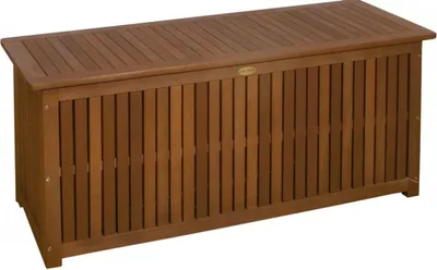 A wooden storage box with a slatted lid and front.