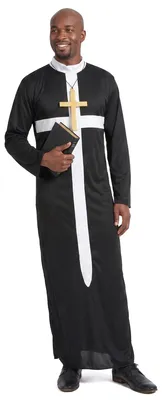 Produktbild von Priester-Herrenkostüm mit weißem Kreuz Pfarrer-Verkleidung schwarz-weiss - M/L, KI-generiertes Bild