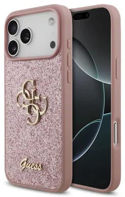Obrázok produktu pre GuessPolyuretánpevný trblietavý kryt so 4G kovovým logom pre iPhone 18 Pro Max, ružový (57983131398)