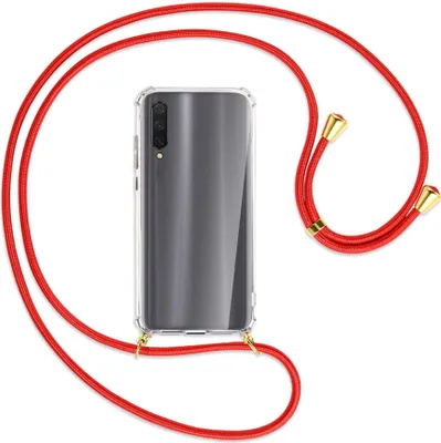 Produktbild von Handykette Backcover-Schutzhülle mit Band (Metall goldfarben) für Xiaomi Mi 9 Lite / CC9 - rot