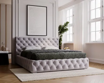 Produktbild von Polsterbett 180x200 cm Glory mit Bettkasten - Chesterfield Bett, Glamour - Doppelbett mit Metall Lattenrost, Hellgrau