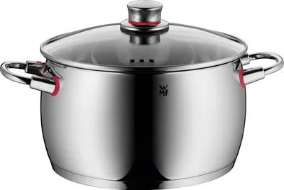 Produktbild von WMF Quality One hrnec, výška 24 cm, skleněná poklice s otvorem pro páru, hrnec na maso 6,8 l, leštěná nerezová ocel Cromargan, indukční hrnec, bez povrchové úpravy