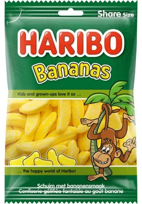 Obrázok produktu pre Haribo Banány 240 g – Vegánske, bezlepkové banánové gumičky, lahodný snack