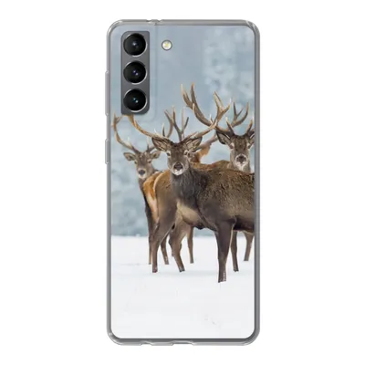 Produktbild von MuchoWow® Handyhülle Schutzhülle Hülle für Samsung Galaxy S21 Hirsche - Tiere - Schnee - Winter - Landschaft - Natur Silikon Softcase Handy Hülle - Softcase