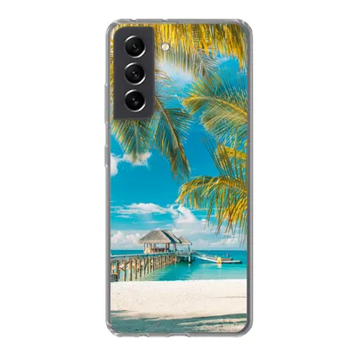 Produktbild von MuchoWow® Handyhülle Schutzhülle Hülle für Samsung Galaxy S21 FE Strand - Palme - Meer Silikon Softcase Handy Hülle - Mobiltelefonhülle