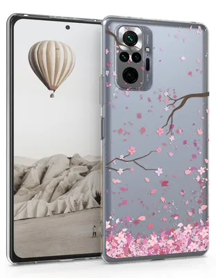 Produktbild von kwmobile Case kompatibel mit Xiaomi Redmi Note 10 Pro - Hülle Silikon transparent Kirschblütenblätter Rosa Dunkelbraun Transparent