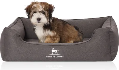 Produktbild von Knuffelwuff Orthopädisches Hundebett Leano aus Velours mit Handwebcharakter M-L 85 x 63cm Schwarz