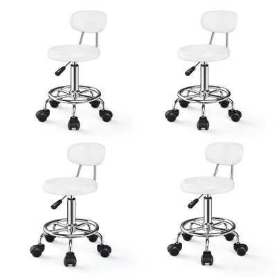 Produktbild von 4er-Set Hocker mit Rückenlehne & Rollen – Drehstuhl höhenverstellbar 47–61,5 cm, weiß, für Salon, Büro & Zuhause