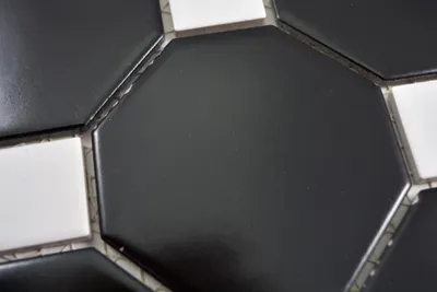 Produktbild von Handmuster Keramik Mosaik Octa schwarz matt mit weiß glänzend Mosaikfliese Wand Fliesenspiegel Küche Bad MOS13-Octa0301_m