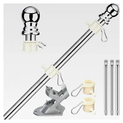 Produktbild von Aluminium Fahnenmast mit 150 cm und Edelstahl Fahnenmasthalterung, Kit mit drehbaren Ringen