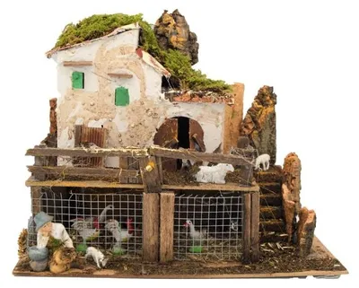 Krippenhaus mit beleuchtetem Hirten, 28x15x22 cm