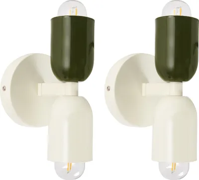 Produktbild von BELIANI Wandleuchte 2er Set Cremeweiß u. Grün Metall 2-Flammig Zylinderform Retro Doppelkopf Wandstrahler für Innenbereich Schlafzimmer Wohnzimmer