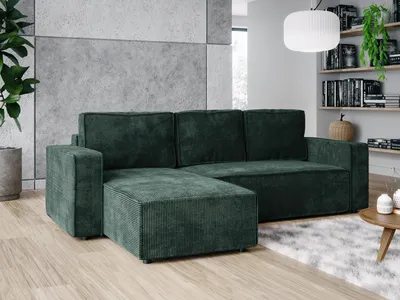 Obrázek produktu pro Rohová sedací souprava L-Form s funkcí spaní DL a úložným prostorem 258x169 Manšestr Poso Zelená BRIK