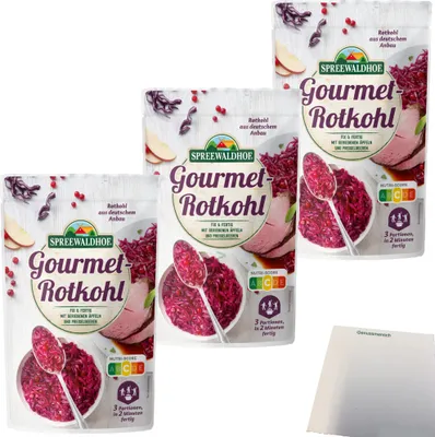 Produktbild von Spreewaldhof Gourmet-Rotkohl Fix und Fertig mit geriebenen Äpfeln und Preiselbeeren 3er Pack (3x400g Packung) + usy Block