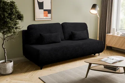 Produktbild von VENASI ETNA Polstersofa mit Schlaffunktion und Bettkasten Couch Sofa Cord Bettsofa Schlafsofa Schwarz