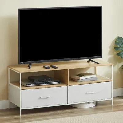 Produktbild von CASABEL TV-Schrank 120 cm, Holz und weißes Metall, 2 Stoffschubladen