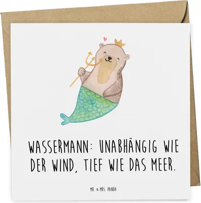 Produktbild von Mr. & Mrs. Panda Glückwunschkarte Wassermann Astrologie - Weiß - Geschenk, Sternzeichen, Grußkarte, faltkarte, Klappkarte, Geburtstagsgeschenk, anlasskarte, doppelkarte
