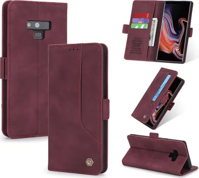 Produktbild von Galaxy Note 9 Hülle, LaimTop Retro Kunstledertasche Schutzhülle mit Kartenfach Standfunktion für Samsung Galaxy Note 9 Rot