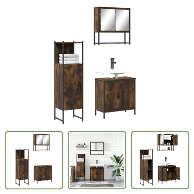 Produktbild von The Living Store 3-tlg. Badmöbel-Set Räuchereiche Holzwerkstoff
