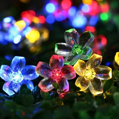 Solar-Lichterkette, 7 m, 50 LEDs, Blumenform, wasserdicht, bunt