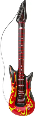 Image de Guitare rock gonflable avec flammes noir-rouge-jaune 105cm - taille unique