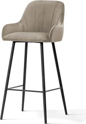 Image de PAWS MOBEL, tabouret, chaise de bar, assise en velours beige sur pieds noirs, chaise de salle à manger moderne, chaise de cuisine, chaise de restaurant