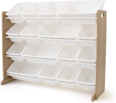 Obrázek produktu pro Police s 16 úložnými boxy do dětského pokoje - boxy na hračky přírodní/bílá skříň na hračky