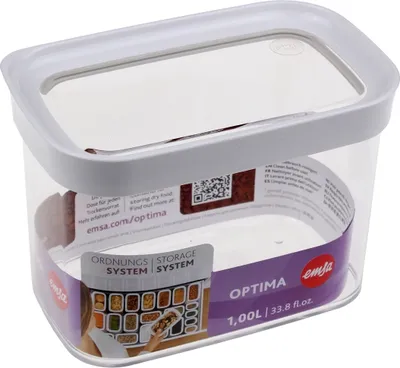 Produktbild von EMSA Optima, Container, Rechteckig, 1 l, Transparent, Weiß, Styrol-Methylmethacrylat (MS), Thermoplastisches Elastomer (TPE), 55 °C