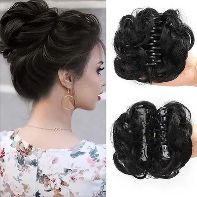 Produktbild von Dutt Haarteil Messy Bun Haarteile mit Klammer für Damen Mädchen Pferdeschwanz, Schwarz