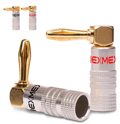 Produktbild von Bananenstecker 90° gewinkelt vergoldet 4x Stecker NEXMEX Winkel Steckverbinder